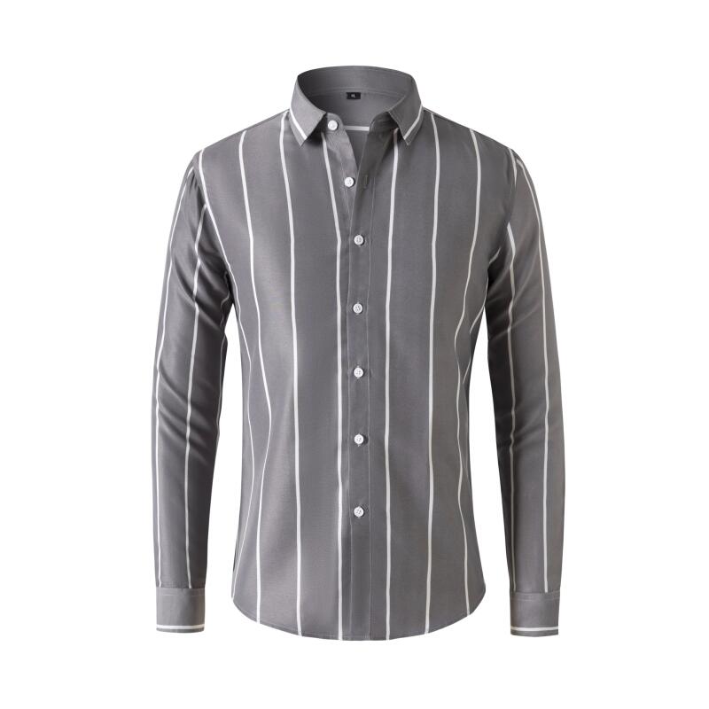 Mens Fashion Dress - قميص رجالي مخطط بأكمام طويلة وقصة