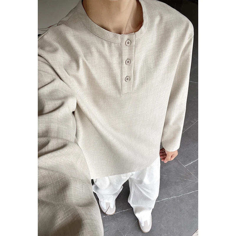 Mens Fashion Casual - قميص رجالي كاجوال من الكتان الصناعي