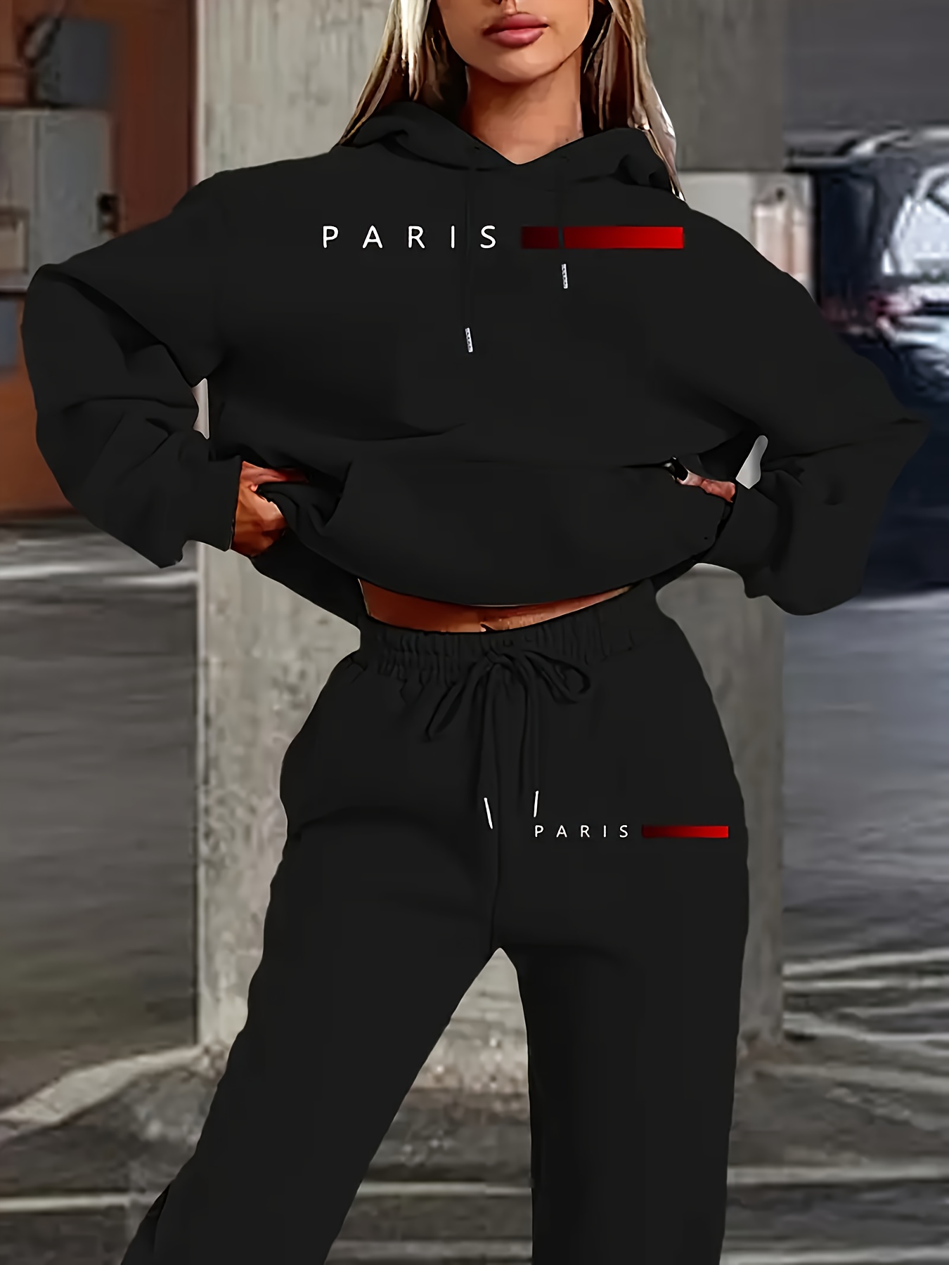 Paris Men'S Fashion - طقم نسائي جديد: هودي وبنطلون بطباعة