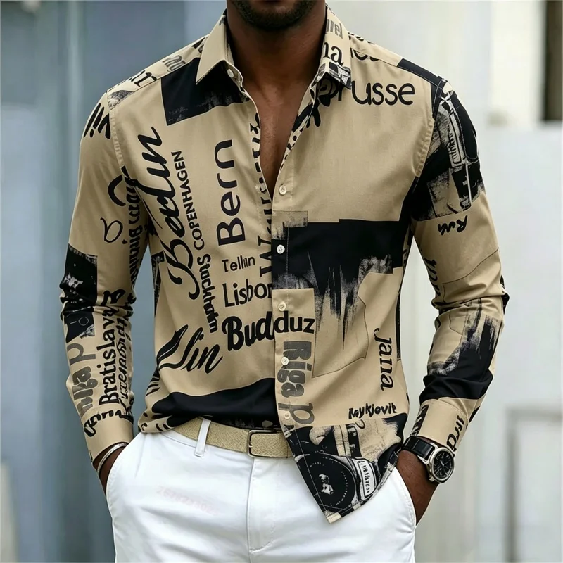 قميص رجالي مطبوع بأكمام طويلة، - مراجعة Mens Fashion Casual وسعره